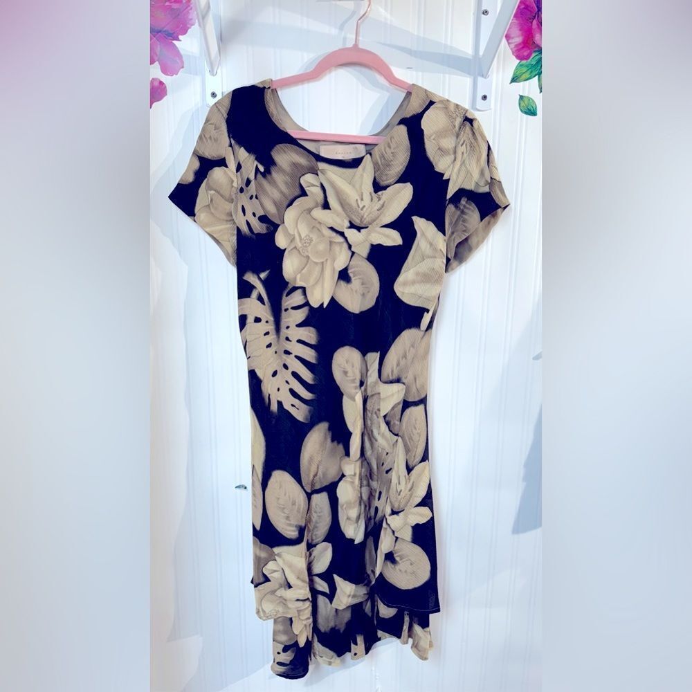 Pat Argenti Silk Dress (Black/Taupe) Floral Print‎ Sz 8